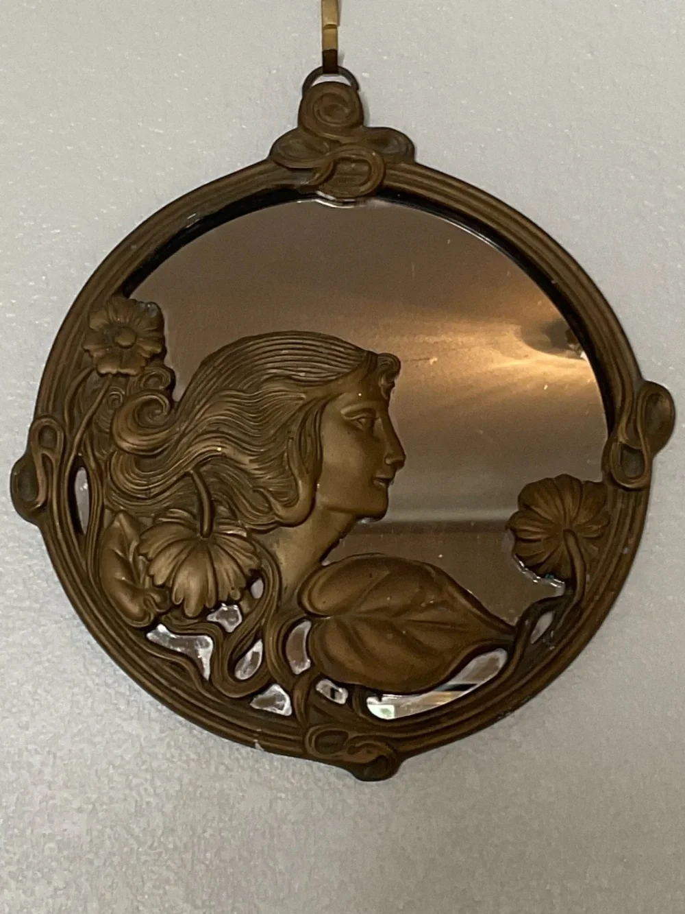Vintage Silvestri Art Nouveau style brass wall mirror Art Deco Ivy Lady